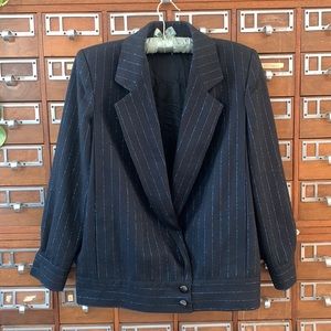 Vintage Jacket Black Blue Metallic Strips Size Medium